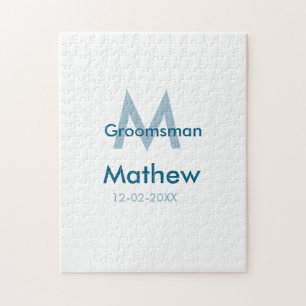 Puzzle Letra azul marino groomsman fecha masculina por