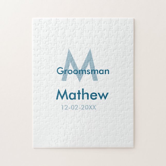 Puzzle Letra azul marino groomsman fecha masculina por (Vertical)