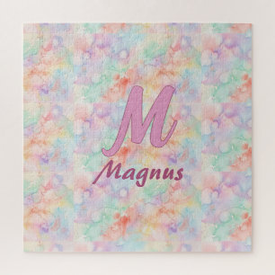 Puzzle letra c monograma nombre pastel acuarela rosa azul