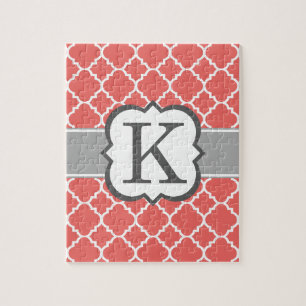 Puzzle Letra coral blanca monograma K quatrefoil