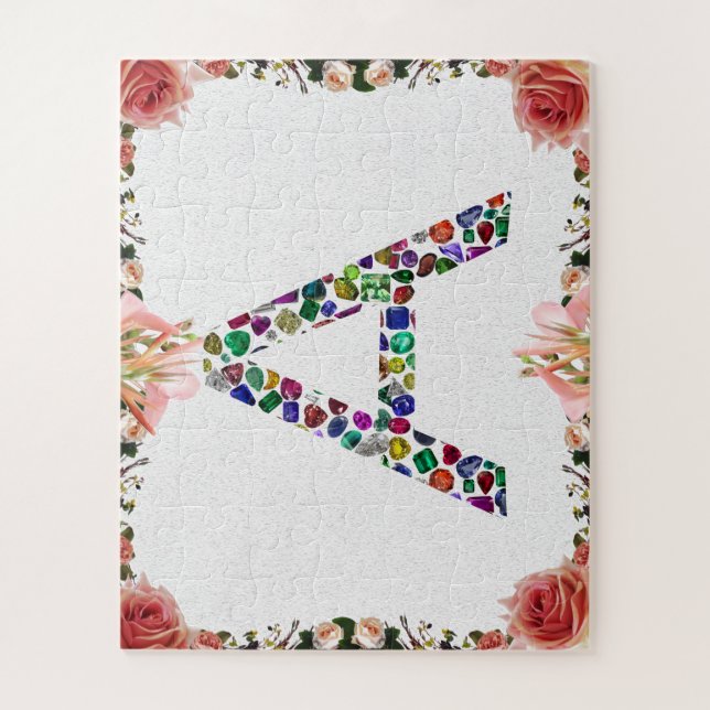 Puzzle Letra inicial A con monograma floral de Gemstone (Vertical)