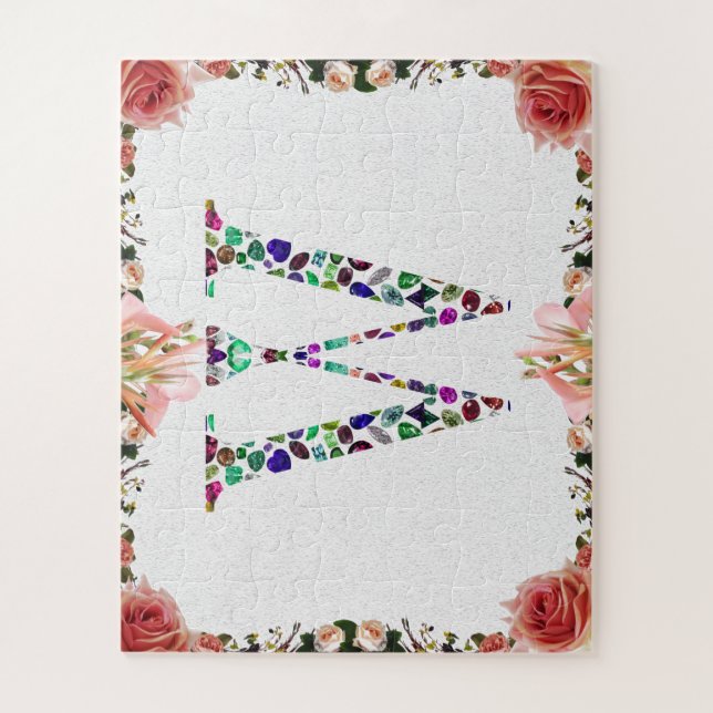 Puzzle Letra monograma W - Diseño inicial de Gemstone (Vertical)