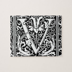 Puzzle Letra V Monograma Medieval Art Nouveau