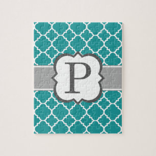 Puzzle Letra Verde azulada azul monograma P Quatrefoil