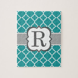 Puzzle Letra Verde azulada azul monograma R quatrefoil