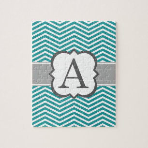 Puzzle Letra Verde azulada monograma blanco a chevron