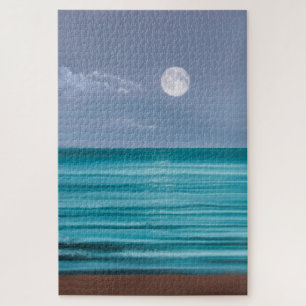 Puzzle Levantamiento lunar sobre el mar verde azulado