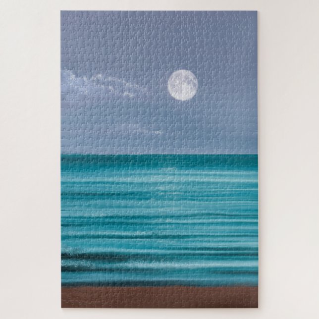 Puzzle Levantamiento lunar sobre el mar verde azulado (Vertical)