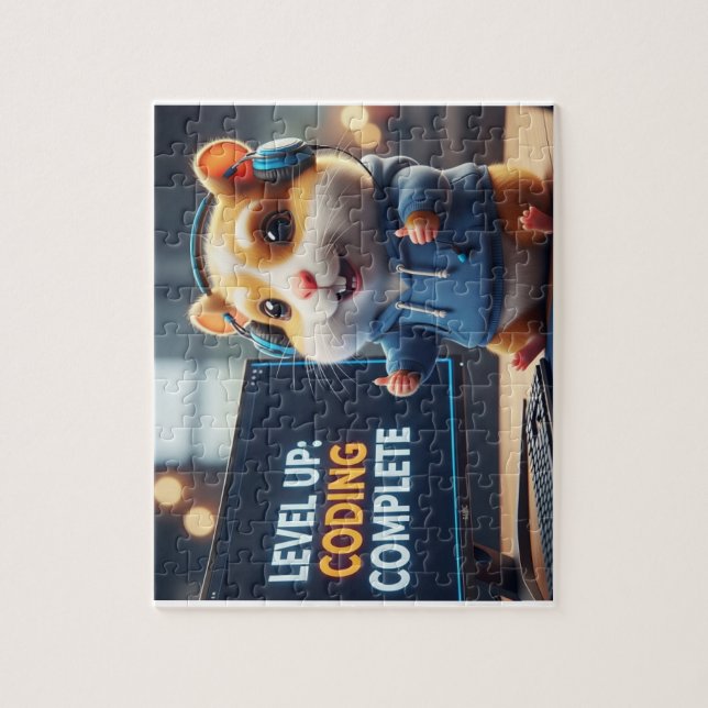 Puzzle Level Up Coding Complete – Cute Gamer Hamster Prog (Vertical)