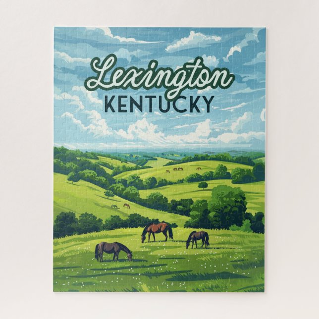 Puzzle Lexington Kentucky Horses Bluegrass Farms Vintage (Vertical)