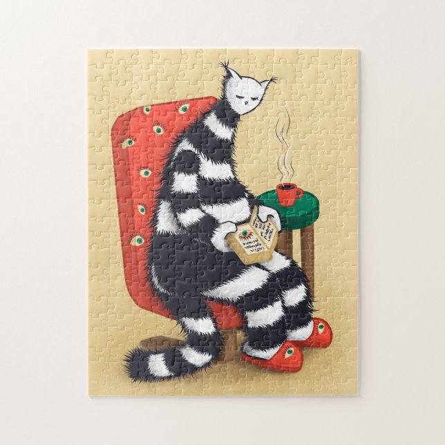 Puzzle Leyendo el amante del libro del gato (Vertical)