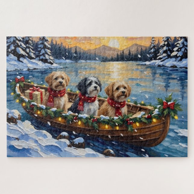 Puzzle Lhasa Apso Christmas Boat Holiday (Horizontal)