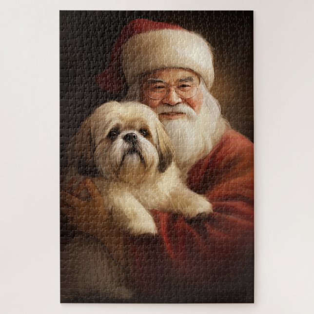 Puzzle Lhasa Apso Con Navidades Festividades De Santa Cla (Vertical)