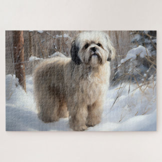 Puzzle Lhasa Apso Deja que nieve Navidad