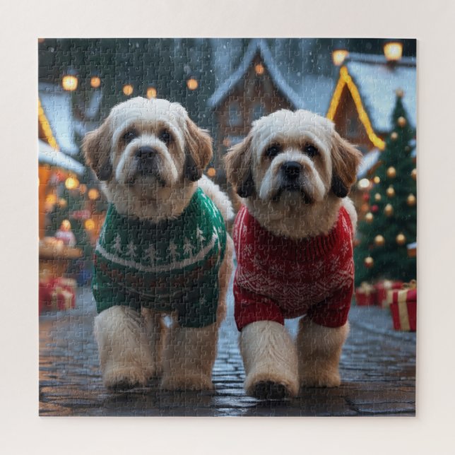 Puzzle Lhasa Apso Dogs Christmas Snow Holiday (Vertical)