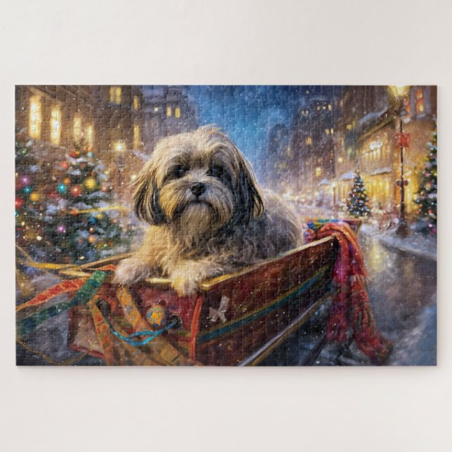 Puzzle Lhasa Apso Temporada Navideña Festiva (Horizontal)