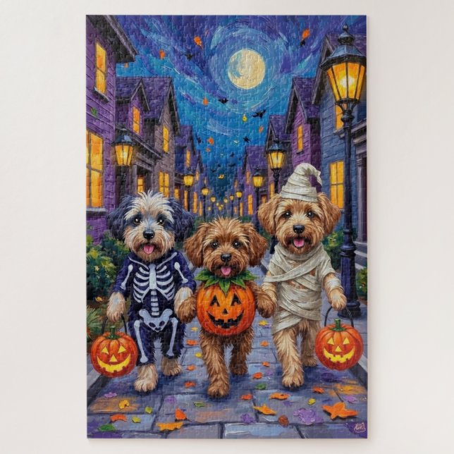 Puzzle Lhasa Apso Trick-or-Treating in Halloween (Vertical)