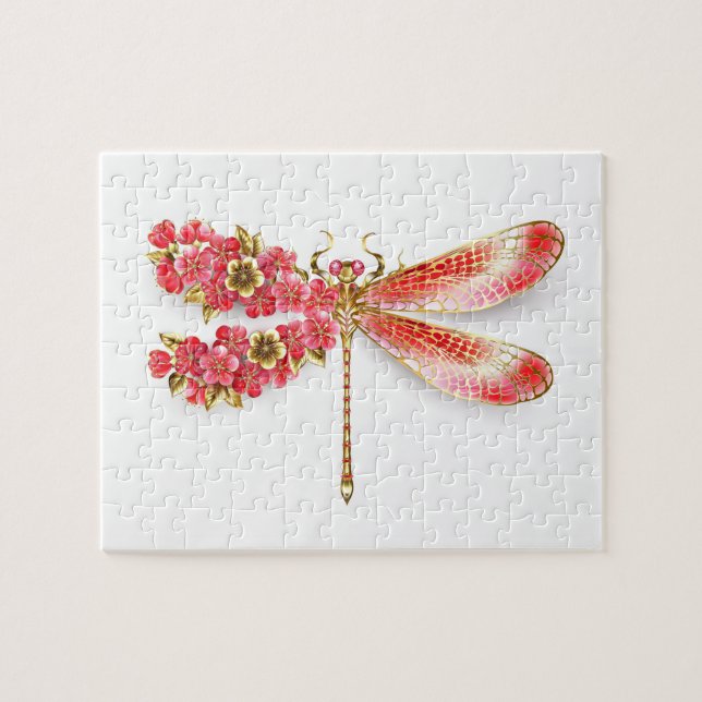 Puzzle Libélula de flor con sakura de joyería (Horizontal)