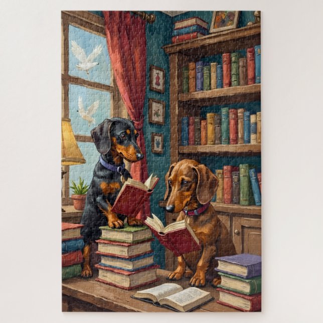 Puzzle Libro de arte divertido del perro salchicha amante (Vertical)