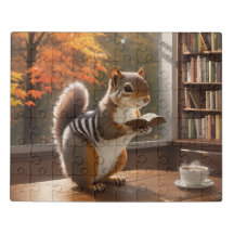 Libro de lectura de ardillas con copa de café al v