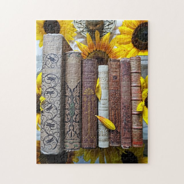 Puzzle Libros antiguos y girasoles (Vertical)