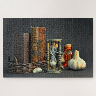 Puzzle Libros antiguos y reloj de arena