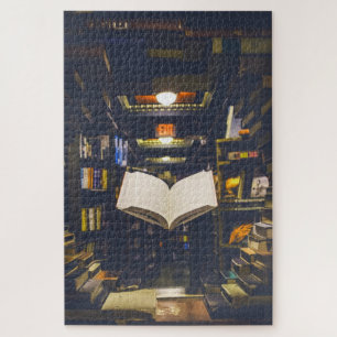 Puzzle Libros de biblioteca estantes libro abierto leído