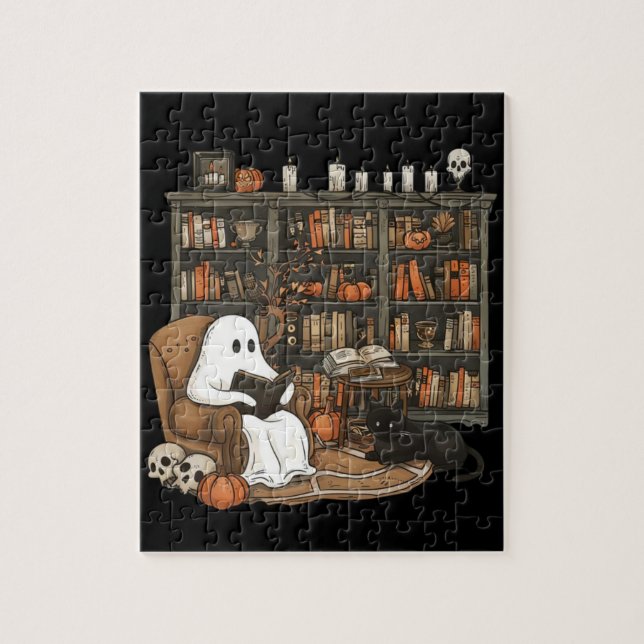 Puzzle Libros de lectura de fantasmas retro, bibliotecari (Vertical)