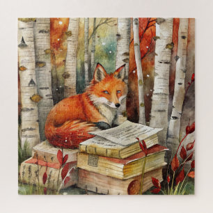 Puzzle Libros de zorro vintage rústico Bosque otoño