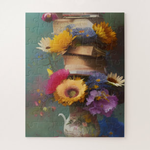 Puzzle Libros y flores abstractos