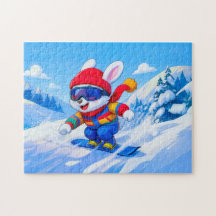 Liebre de nieve haciendo snowboarding en una monta