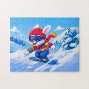Puzzle Liebre de nieve haciendo snowboarding en una monta
