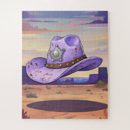 Puzzle Light Purple Cowgirl Hat Floating In Desert