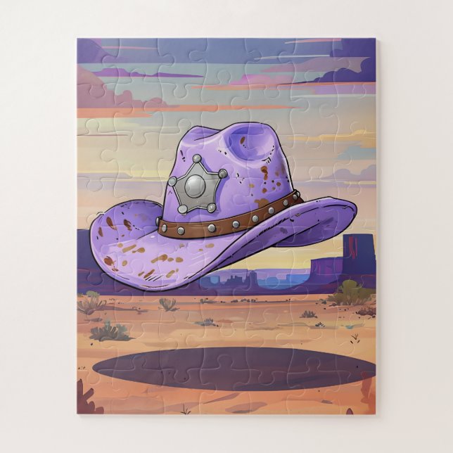 Puzzle Light Purple Cowgirl Hat Floating In Desert (Vertical)