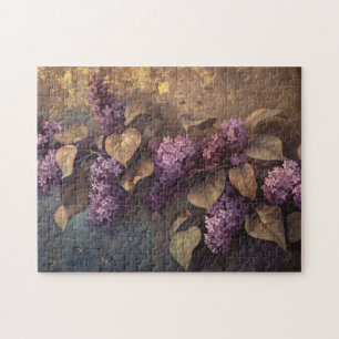Puzzle Lilacs sobre pintura de aceite de fondo de oro