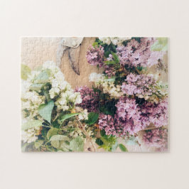 Puzzle Lilas blancas y moradas con podadoras