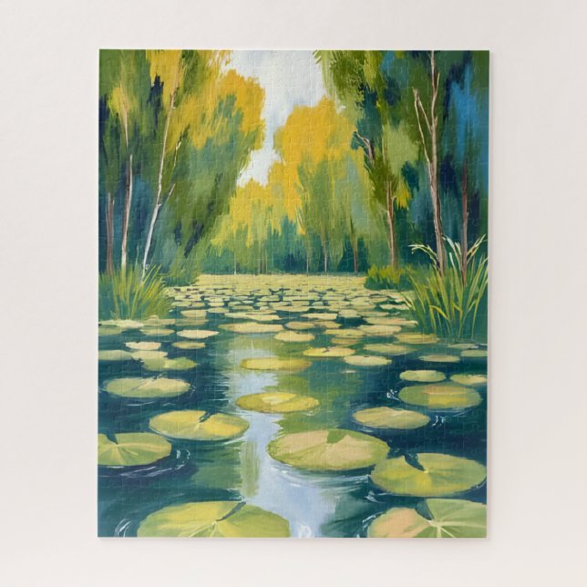 Puzzle Lily Pad Pond | Green Watercolor Nature (Vertical)