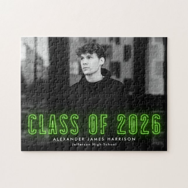 Puzzle Lime Green Neon Class of 2025 Graduation Photo (Horizontal)