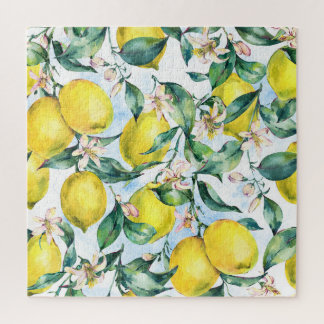 Puzzle Limones acuarelas, rama de cítricos fresca.