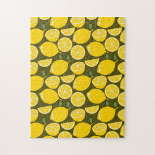 Puzzle Limones Amarillos y Patrón Verde Oliva: Citrus Mod
