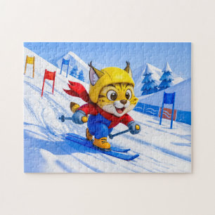 Puzzle Lince esquiando eslalon gigante en invierno