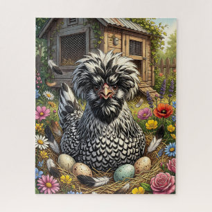 Puzzle Linda gallina polaca negra y blanca