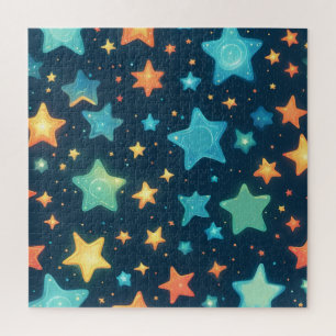 Puzzle Lindas estrellas brillantes en azul