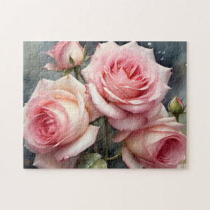 Puzzle Lindas rosas rosadas claras jardín pintura acuarel