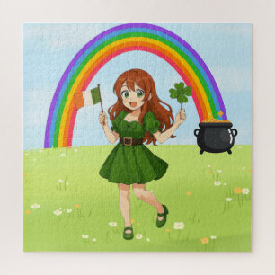 Puzzle Lindo anime pelirrojo día de San Patricio