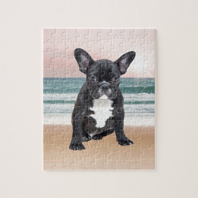 Puzzle Lindo Bulldog Francés Playa Sol Agua (Vertical)