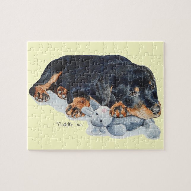 Puzzle lindo cachorro rottweiler de peluche oso (Horizontal)