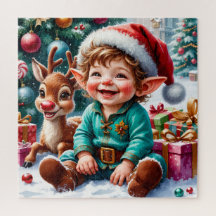 Lindo Elfo de Navidad y Reno