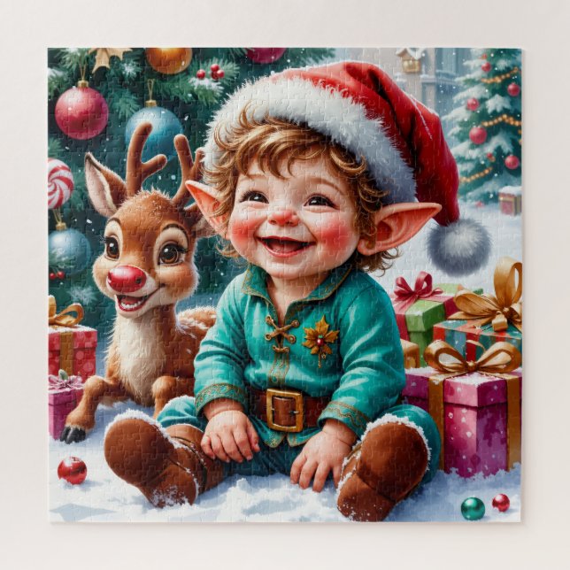 Puzzle Lindo Elfo de Navidad y Reno (Vertical)