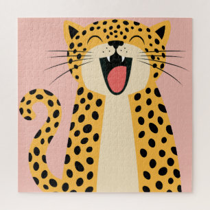 Puzzle Lindo Feliz Sonriendo Leopardo Salvaje Cartoon